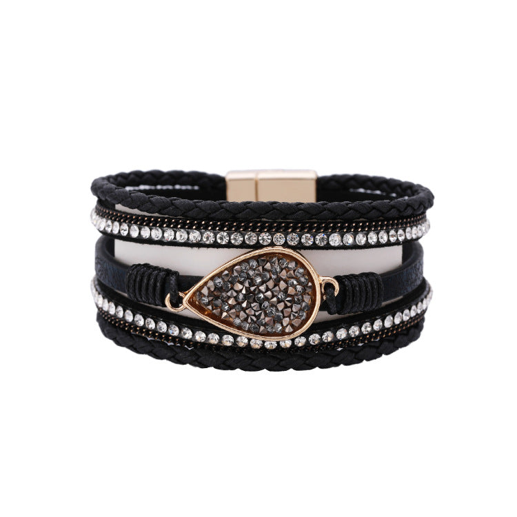 Wholesale Bohemian Diamond Leather Bracelet